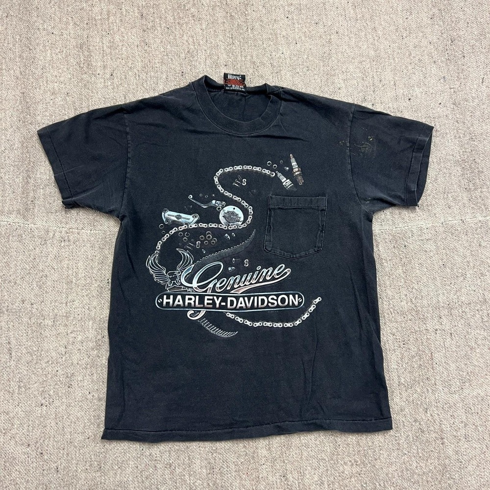 Vintage Harley Davidson Shirt Mens Medium Black 1990s USA Ohio